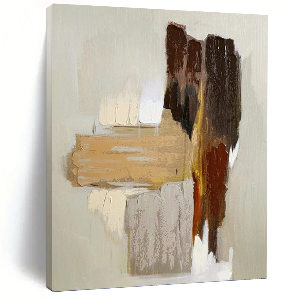“Neutral Tones Collage” - Brown, Beige, and White Abstract Painting On Canvas PT1067