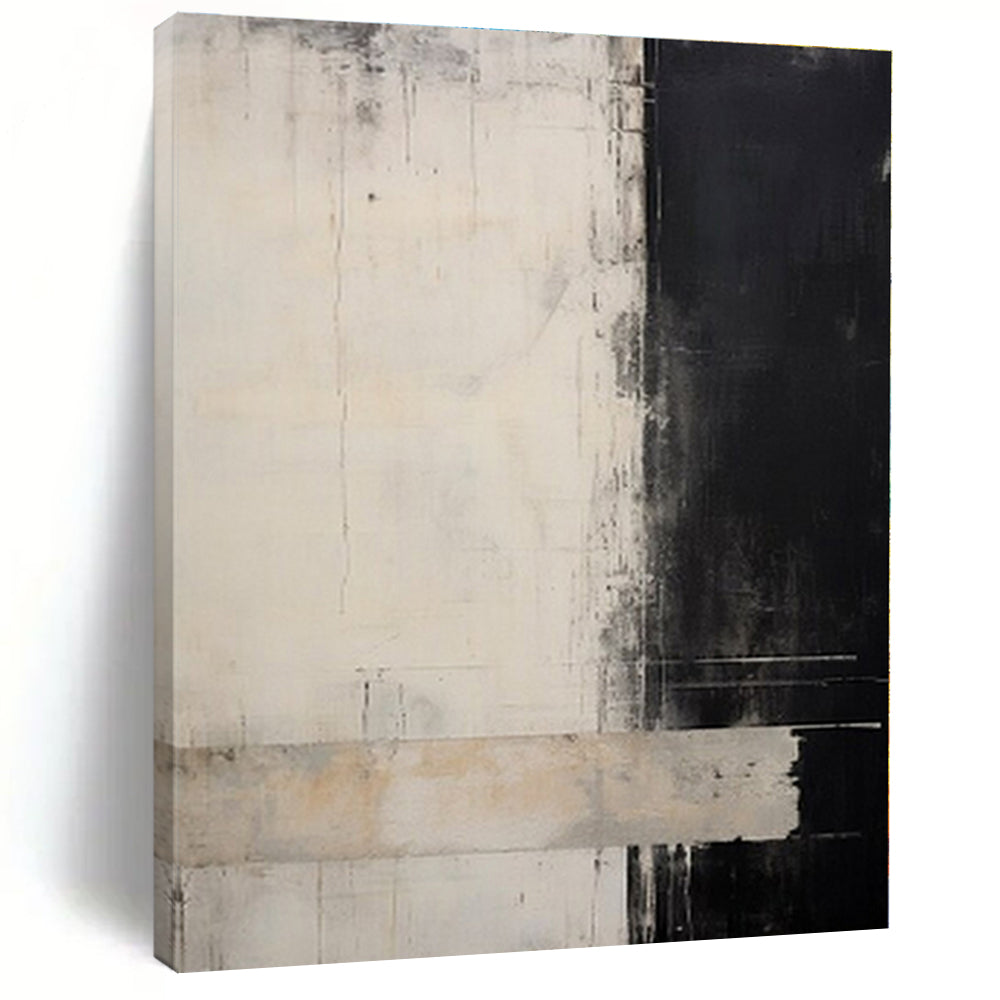 Black, White, Gray with Textured Divisions "Monochrome Split" Abstract Painting On Canvas PS1384