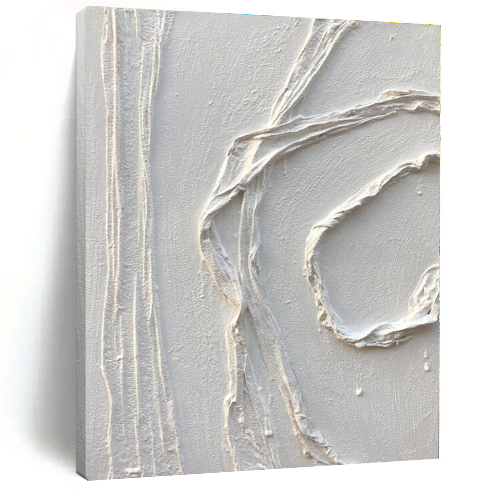 White with Curved Textures "White Swirls" Abstract Painting On Canvas PS1348