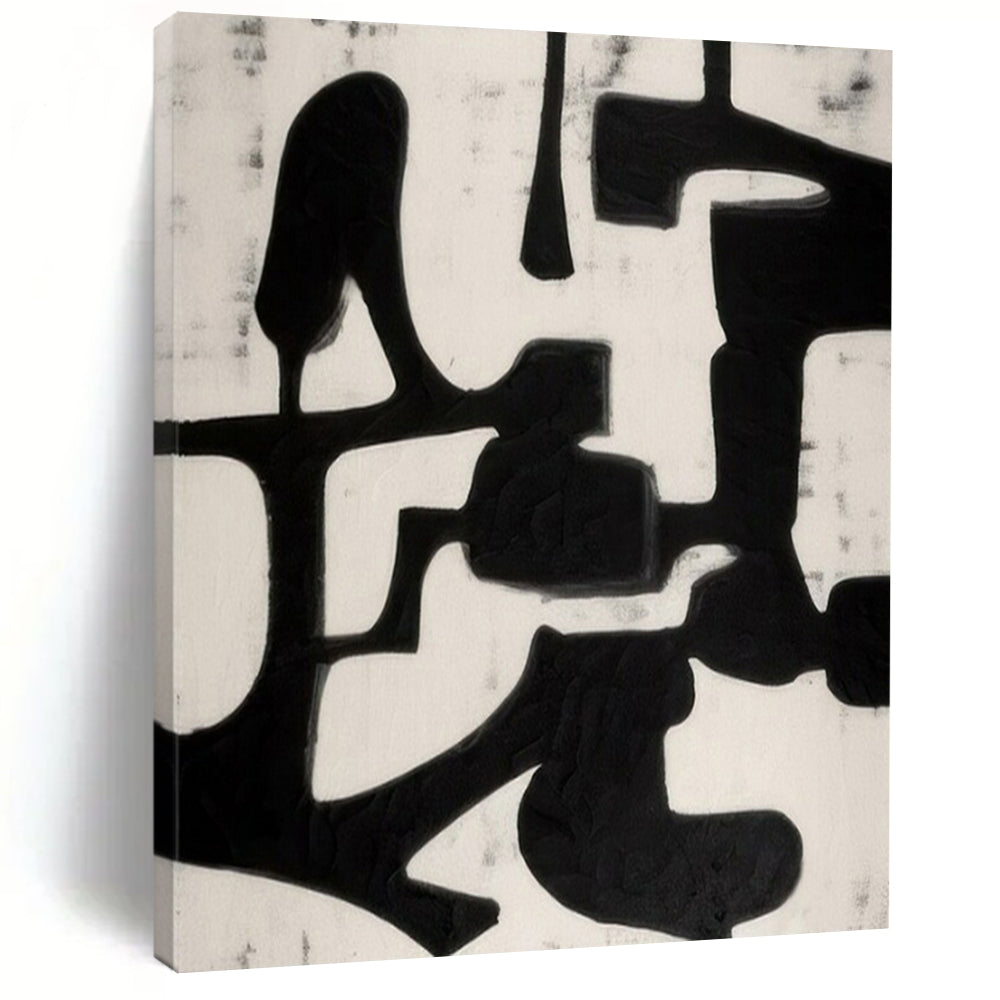 Black and White, "Ink Shapes" – Minimalist Abstract Painting On Canvas PS1036