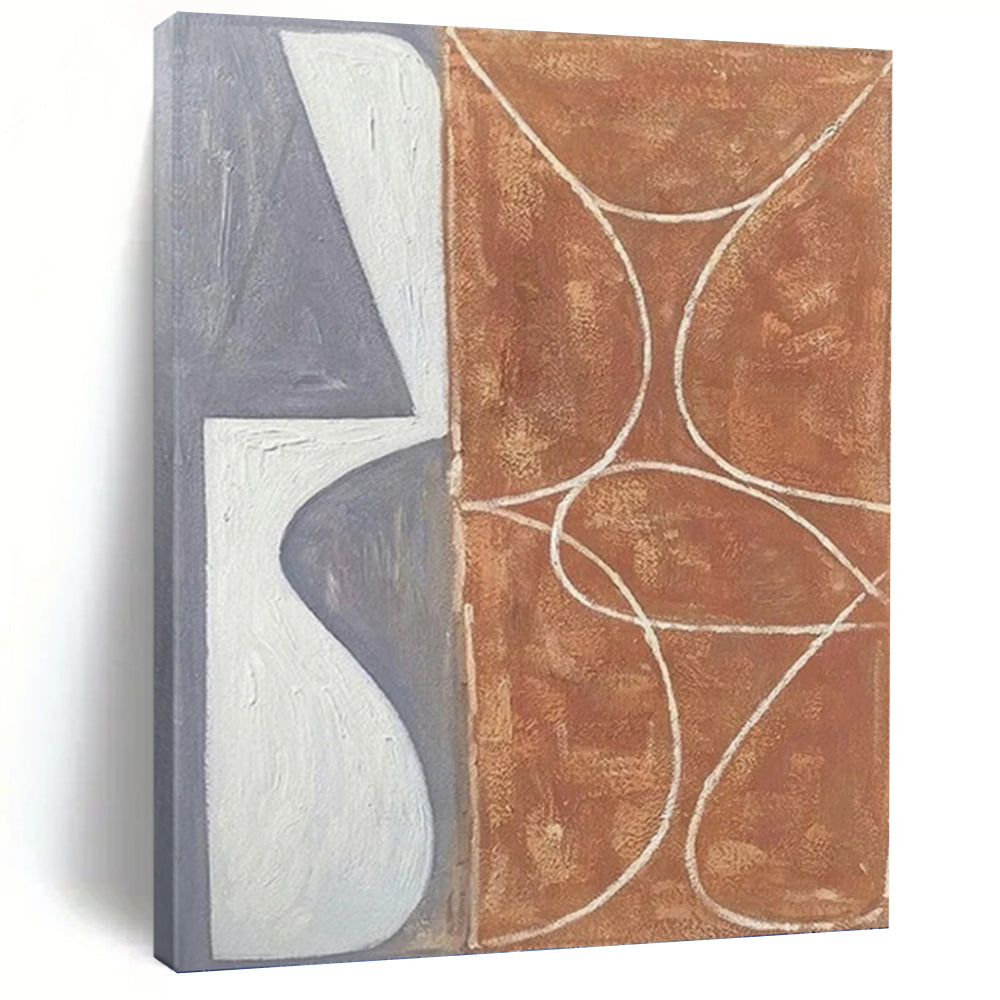 “Grey - White and Brown Curved Forms” - Geometric Abstract Painting On Canvas PT1138