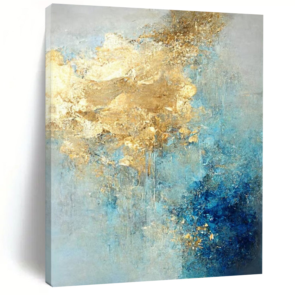 Blue and Gold Fusion, "Aurora Azure" – Abstract Landscape Painting On Canvas PS1025