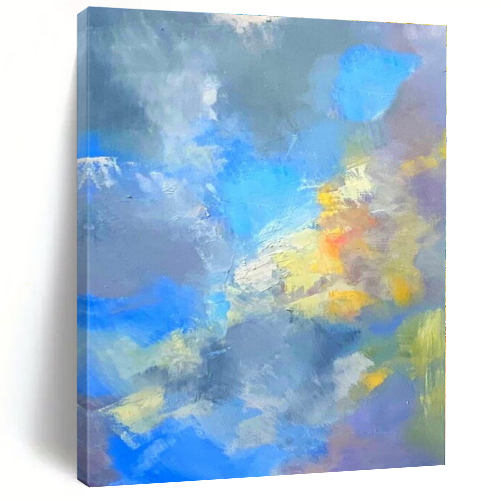 Blue, Gray, Yellow, Purple with Blended Textures "Skyward Whisper" Abstract Painting On Canvas PS1387
