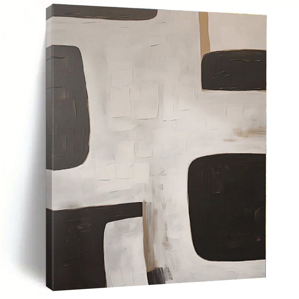 Black, White, Beige with Blocky Shapes "Minimalist Blocks" Abstract Painting On Canvas PS1374