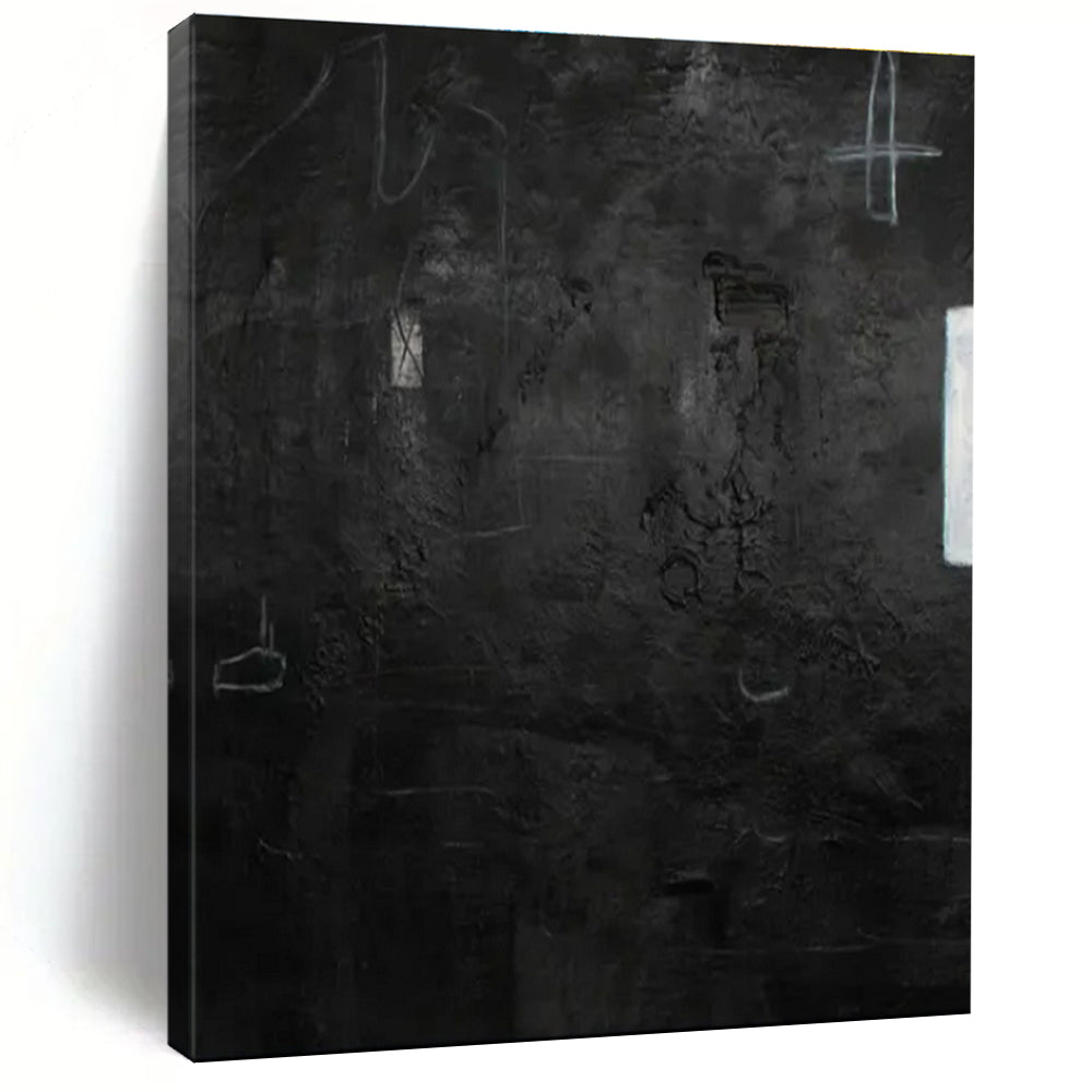 Dark Gray, White with Subtle Textures "Midnight Echo" Abstract Painting On Canvas PS1416
