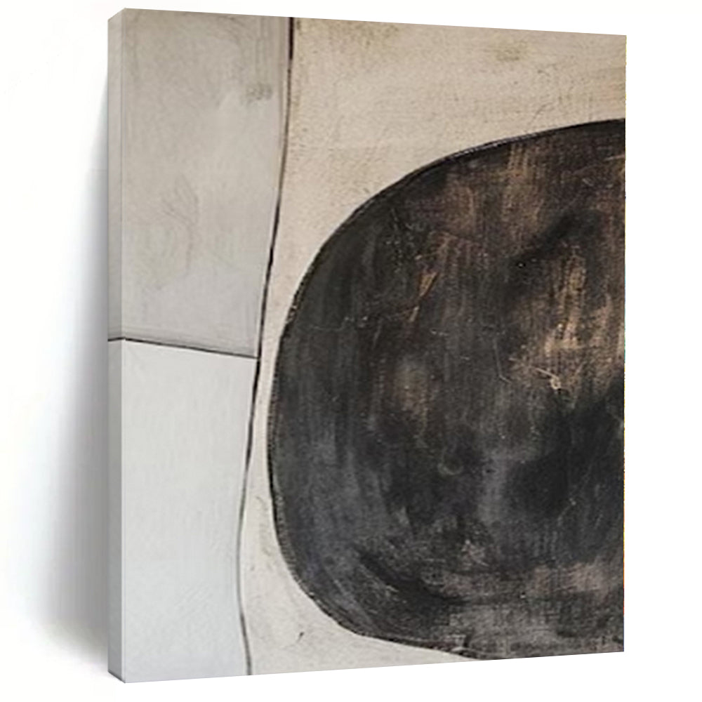Beige and Black Circular Shapes "Organic Minimalism" Abstract Painting On Canvas PS1081