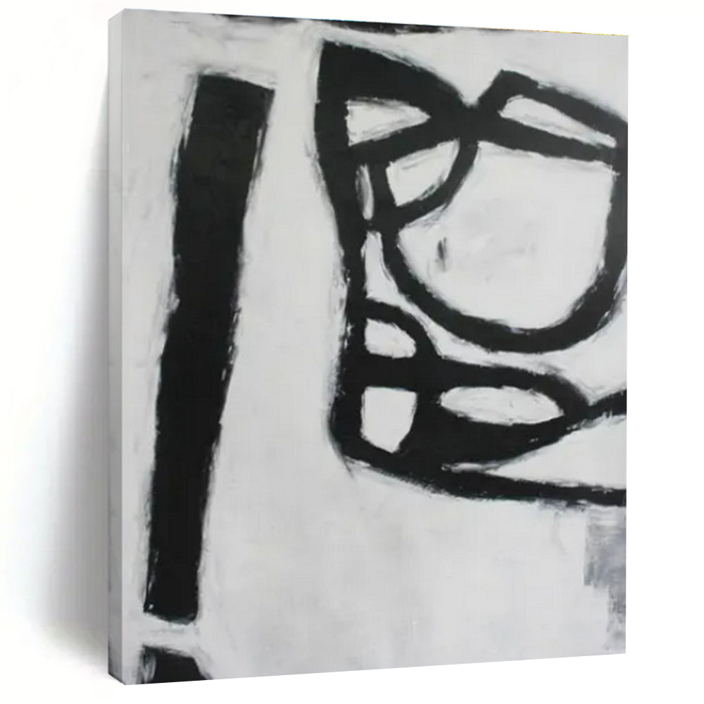 Black, White with Bold Strokes "Minimalist Roar" Abstract Painting On Canvas PS1415