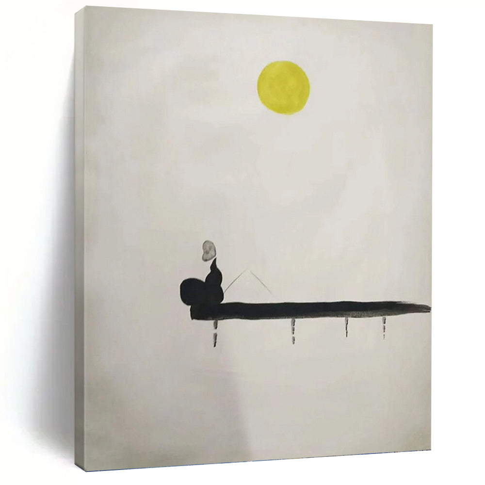 “Minimalist Moonlit Fisherman” - Abstract, Zen - Themed Painting On Canvas PT1562