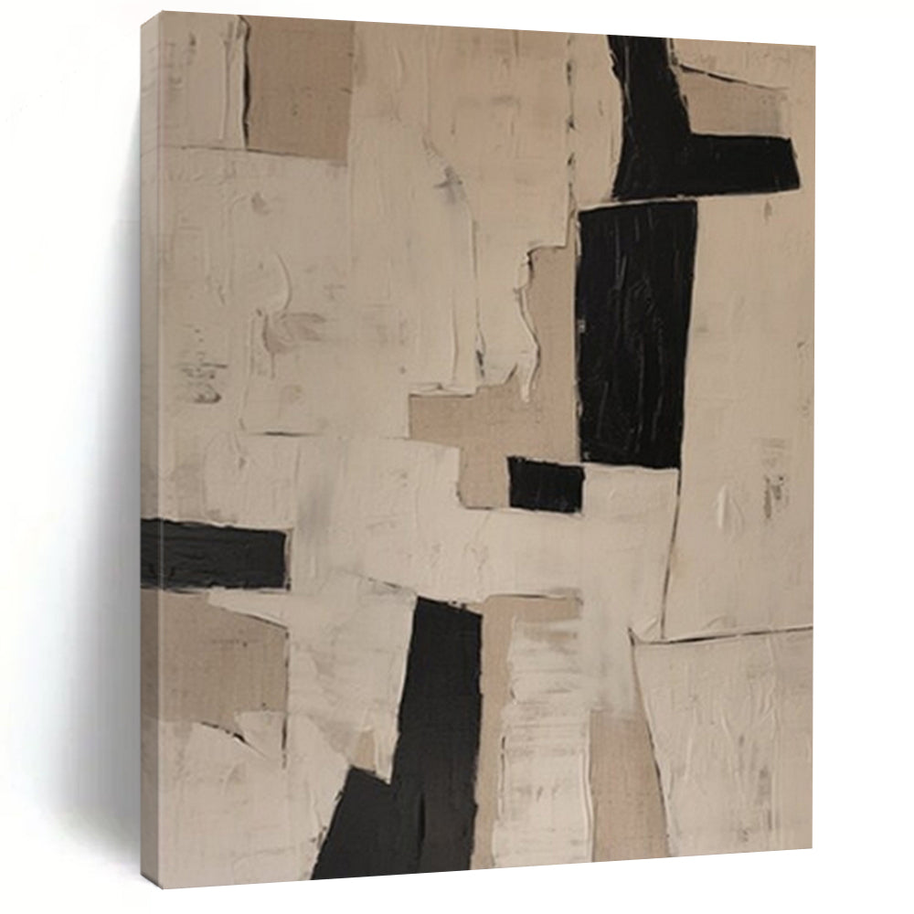 Beige and Black Collage, "Neutral Collage" – Mixed - Media Abstract On Canvas PS0952