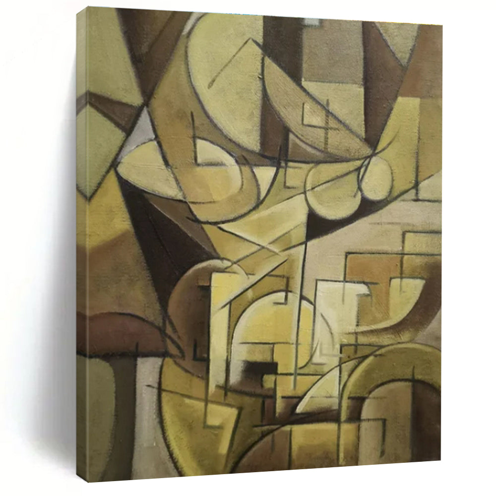Brown, Beige with Cubist Forms "Abstract Still Life" Abstract Painting On Canvas PS1430