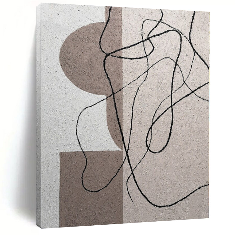 Beige and Brown Geometric with Black Lines "Linear Abstraction" Minimalist Painting On Canvas PS1087