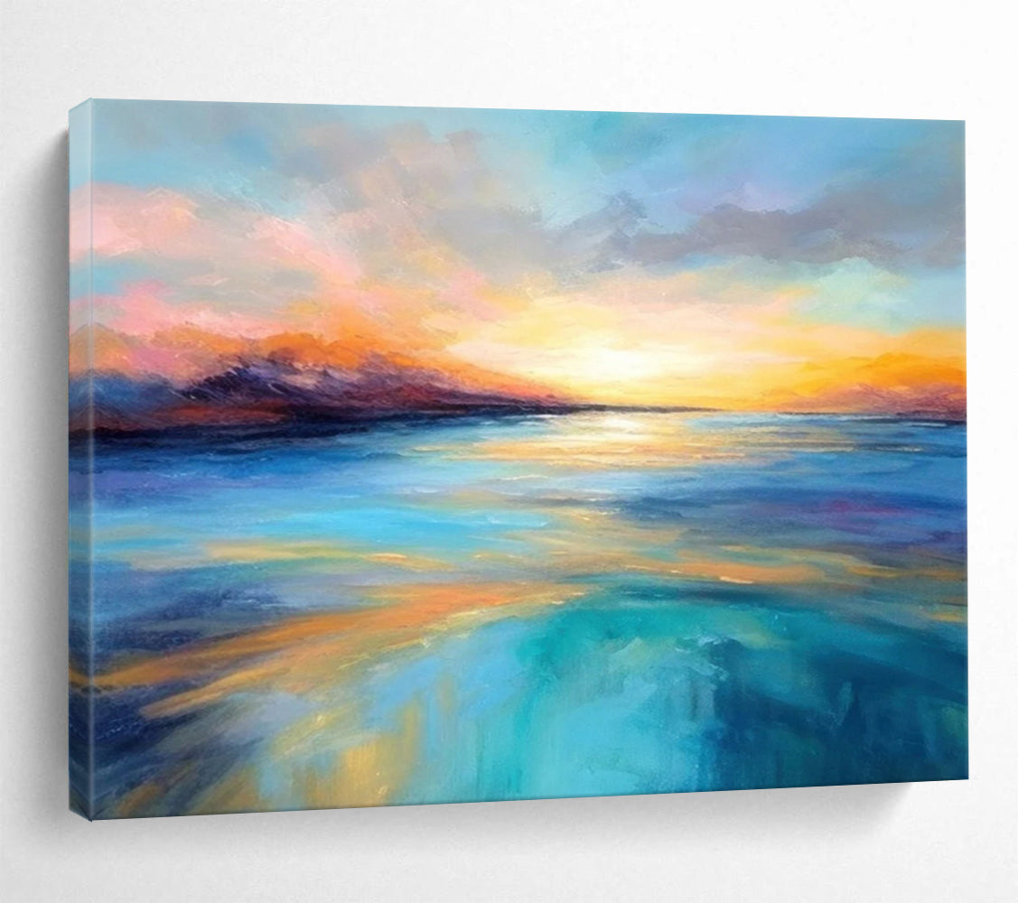 “Vibrant Sunset Sea in Pink and Blue” - Expressive Marine Painting On Canvas PT069
