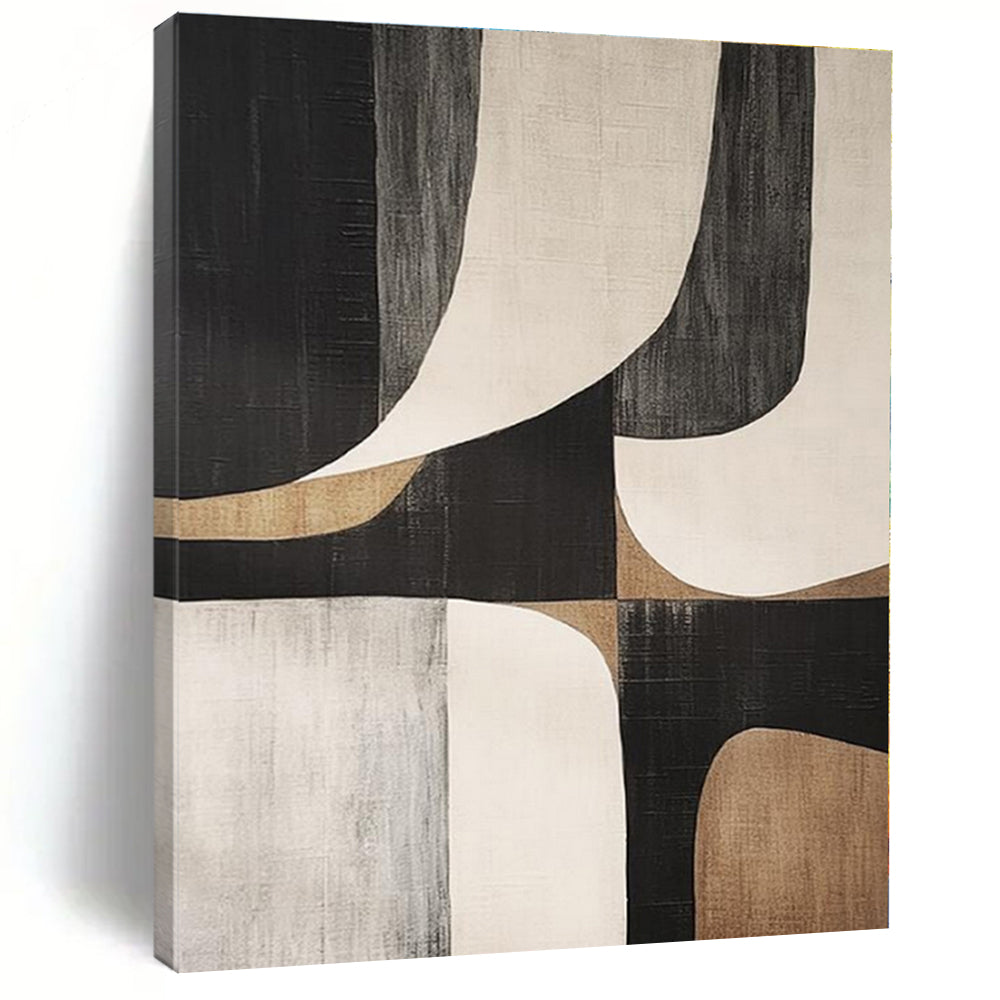 Black, White, Gray, Brown with Flowing Shapes "Soft Geometry" Abstract Painting On Canvas PS1372