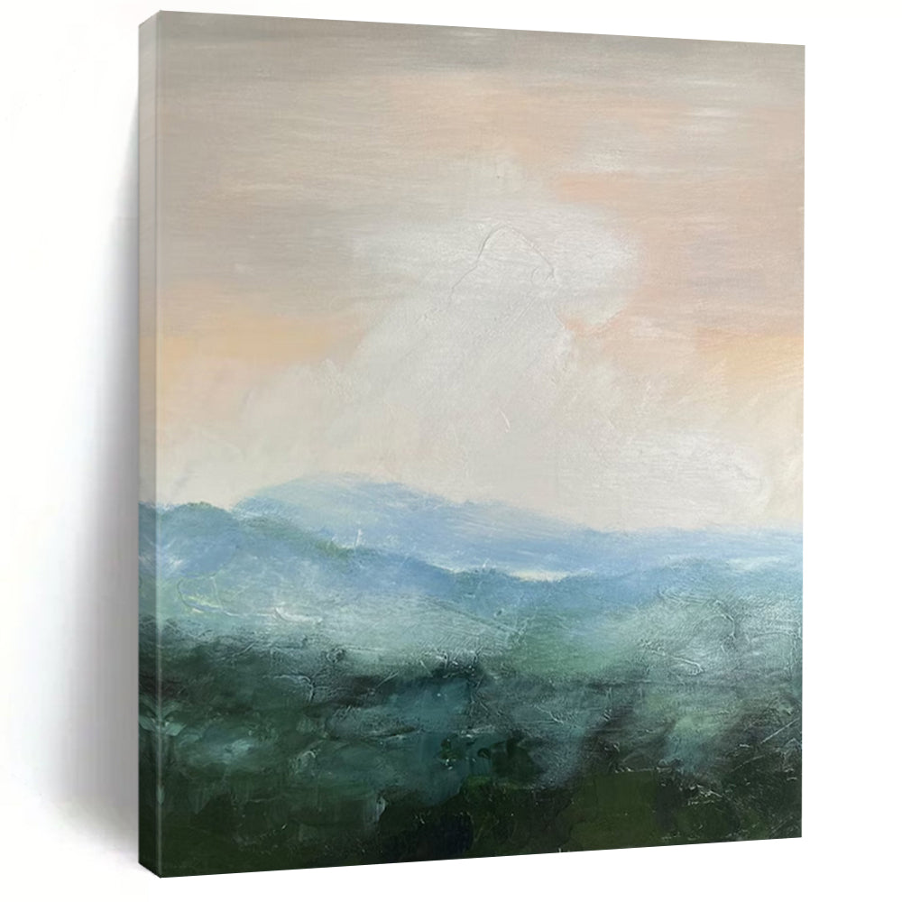 “Soft Pink - Blue Mountainscape” - Impressionistic Landscape Painting On Canvas DS010