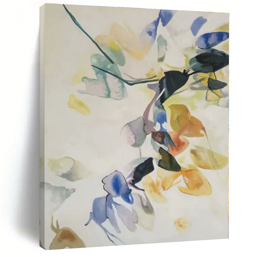 “Colorful Floral Abstraction” - Blue, Yellow, Pink Abstract Painting On Canvas PS0455