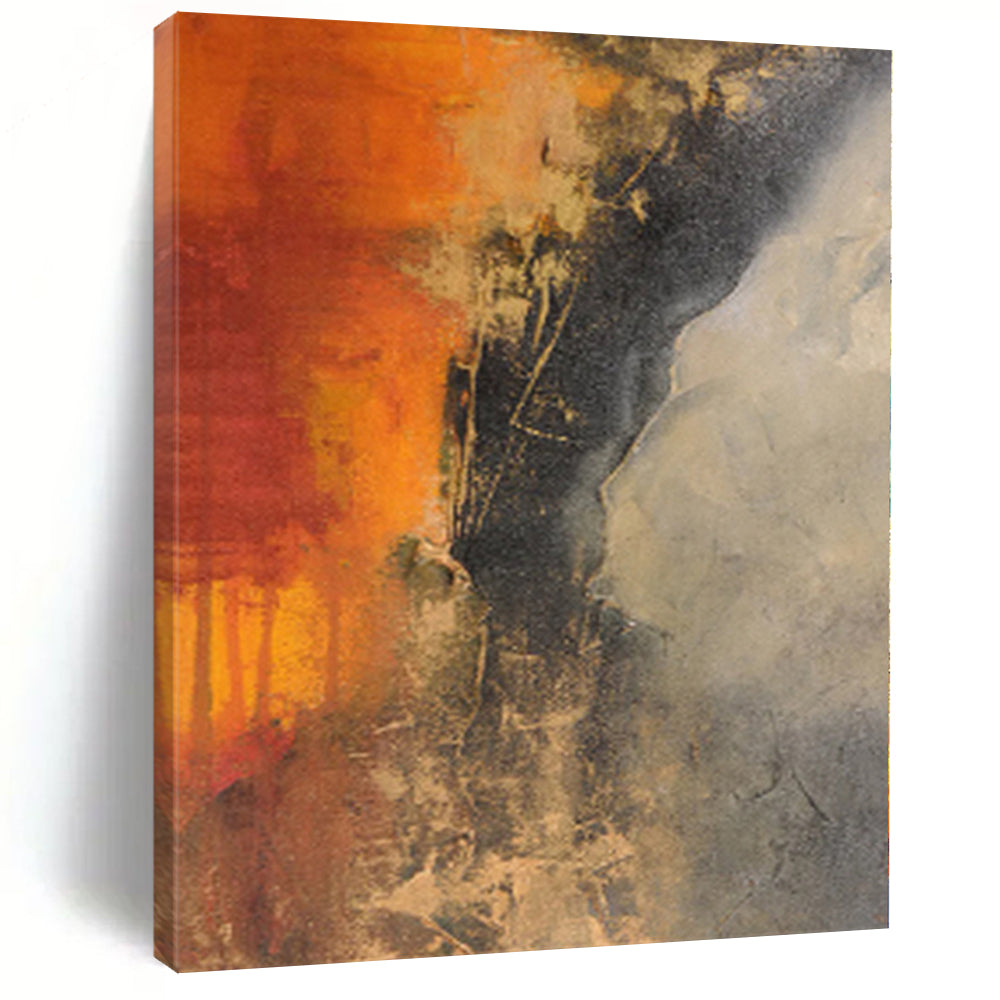 “Orange and Gray Abstract Contrast” - Abstract Impasto Painting On Canvas PS0026