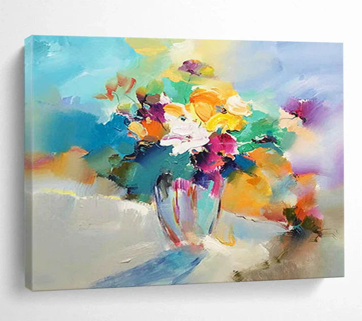 An In-Depth Appreciation of the "Colorful Flower Vase" - Impressionistic Still - Life Painting On Canvas PT191