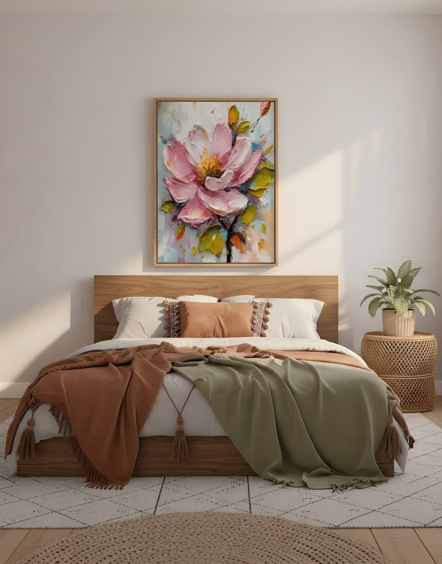 Four Different Hanging Techniques for the "Pink Flower with Textured Petals" Impasto Acrylic Painting