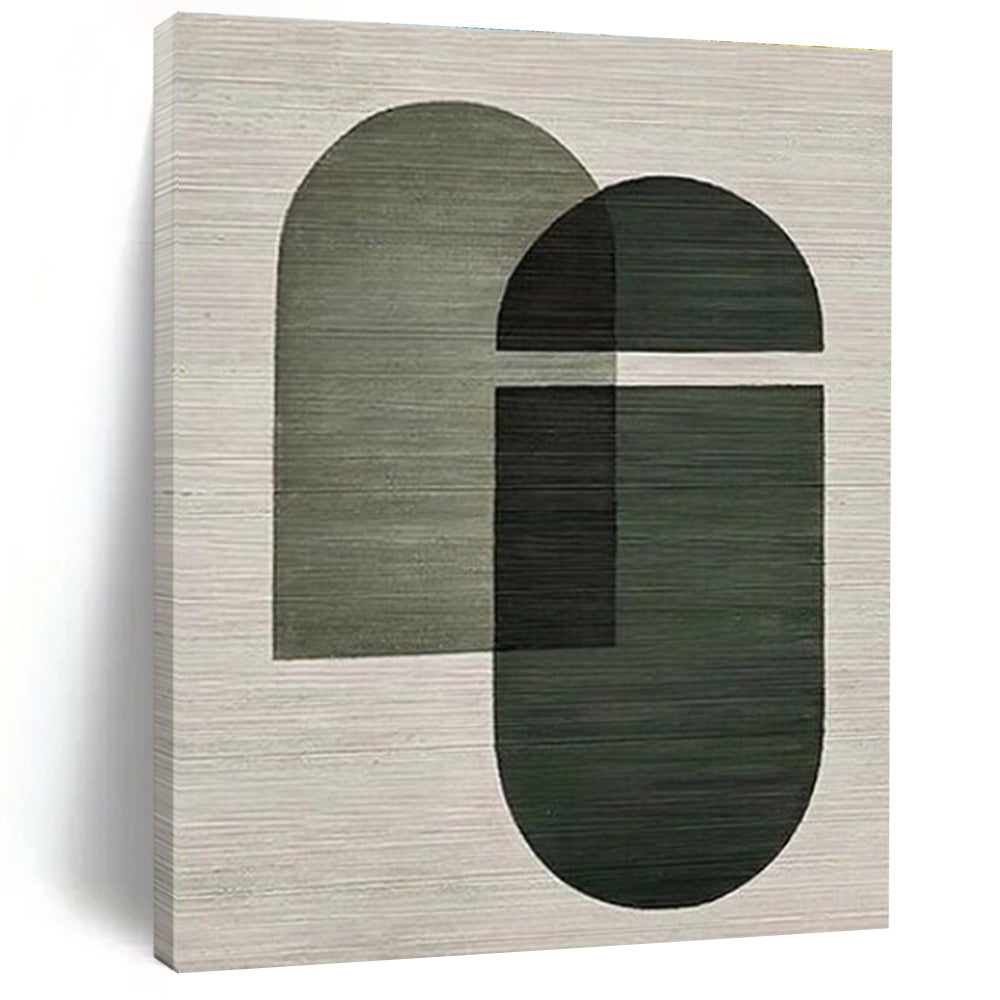 “Green Geometric Shapes” - Green, Gray Abstract Geometric Painting On Canvas PS0674