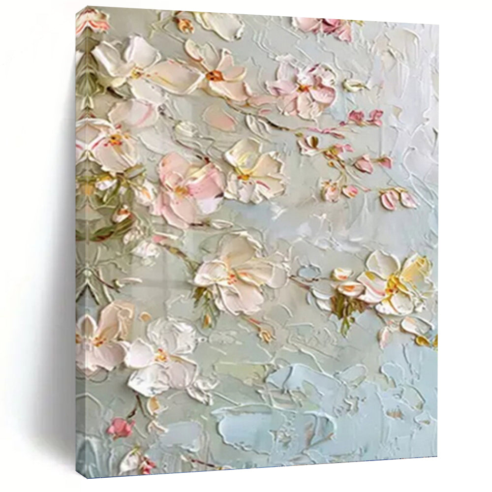 “Light - Colored Floral Relief” - Realist - Inspired Floral Painting On Canvas PT1392