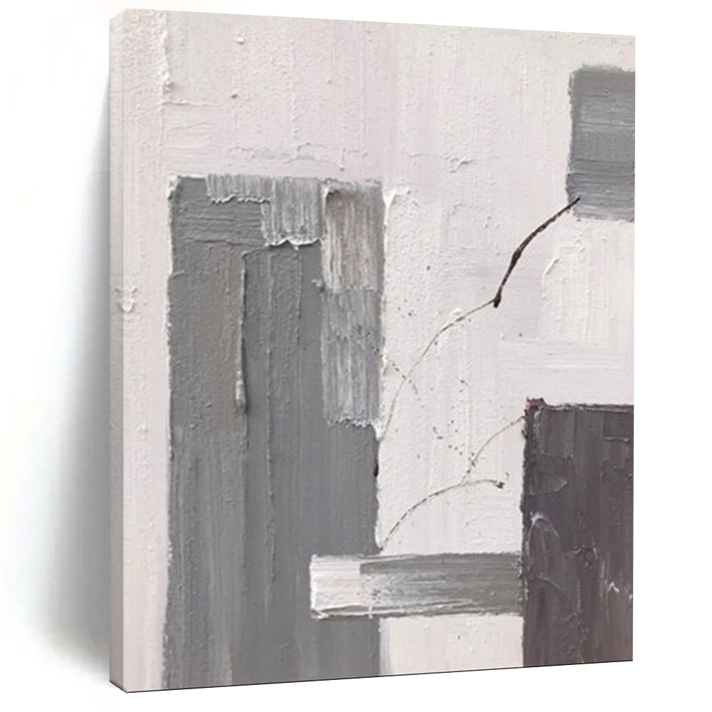 “Layered Rectangles: Gray, White Abstract” - Subtle Abstract Painting On Canvas DS396