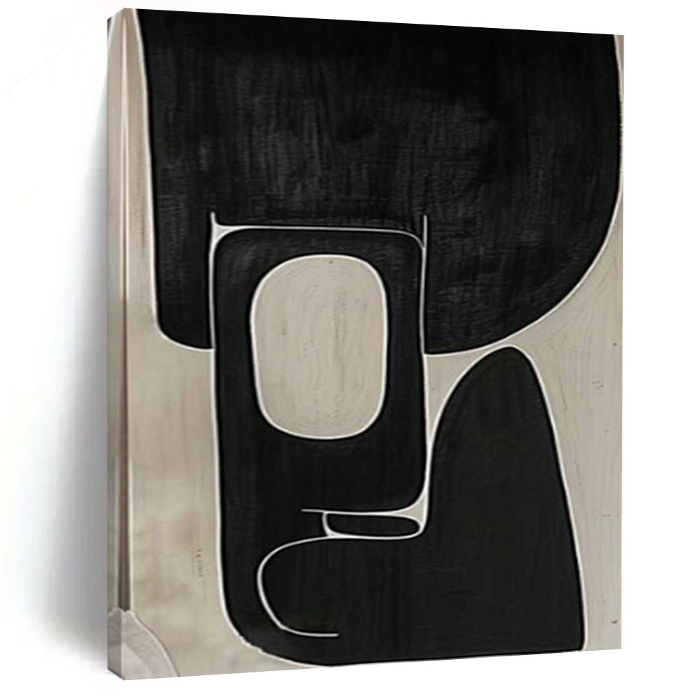 Black and White Organic Shapes "Shadow Geometry" Abstract Painting On Canvas PS1074