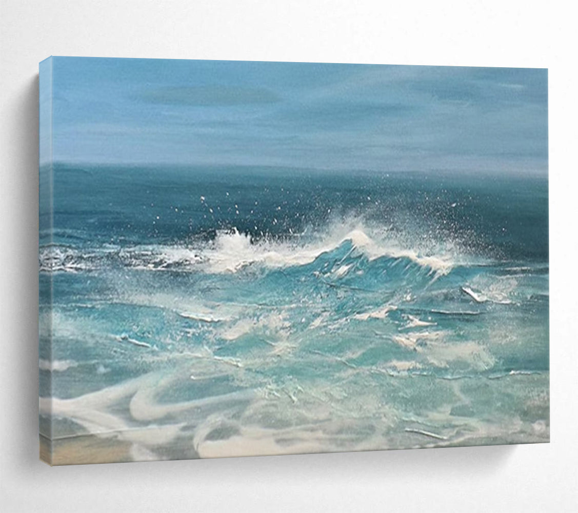 “Dynamic Ocean Wave in Blues and Whites” - Realistic Marine Oil Painting On Canvas PT025