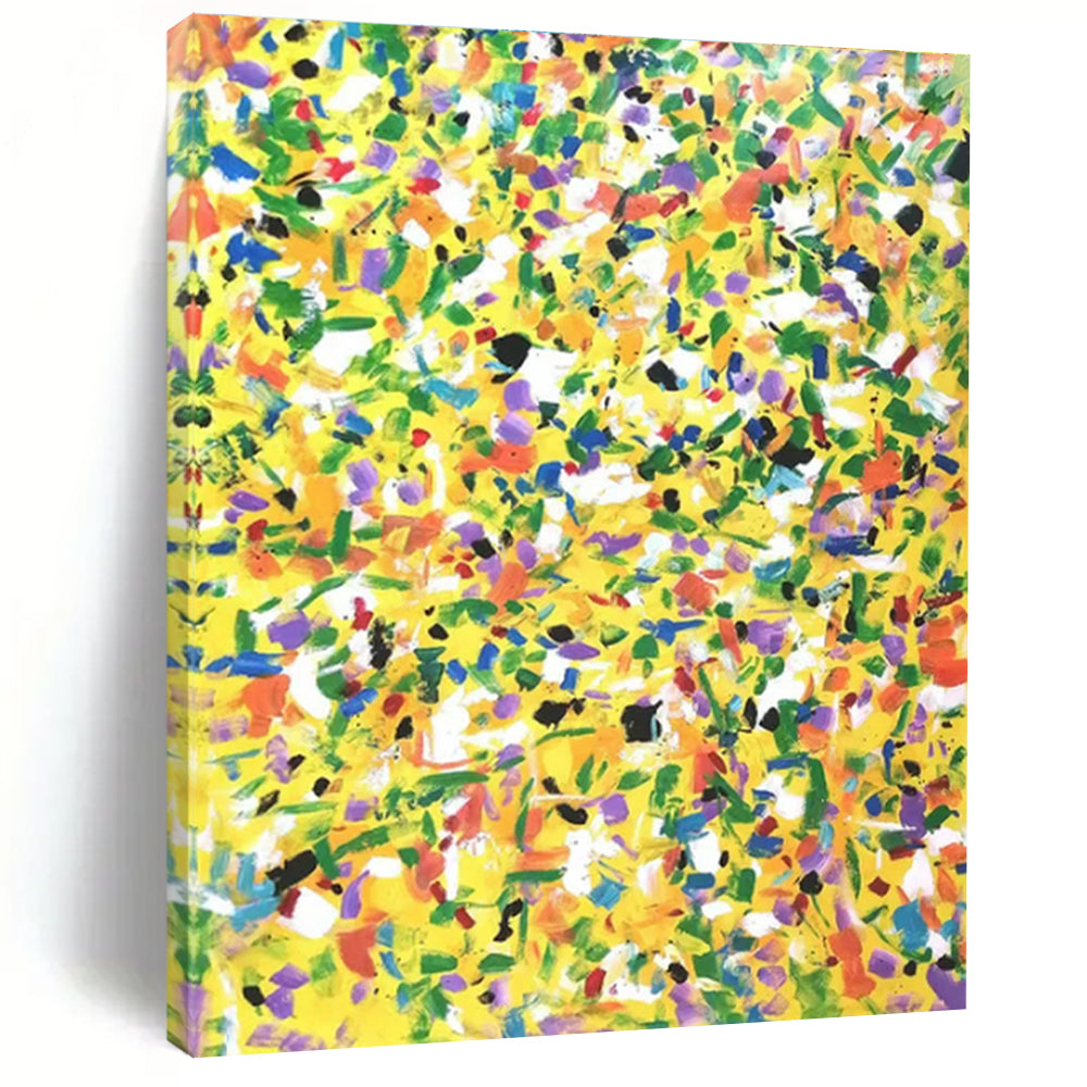 Bright Yellow - Green Dots, "Sunny Meadow" – Pointillist - Inspired Abstract On Canvas PS0901