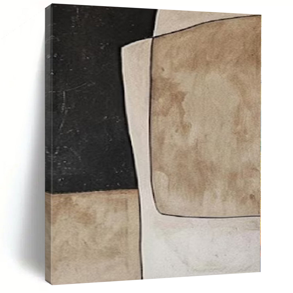 Beige and Black Geometric Shapes "Neutral Abstraction" Abstract Painting On Canvas PS1080