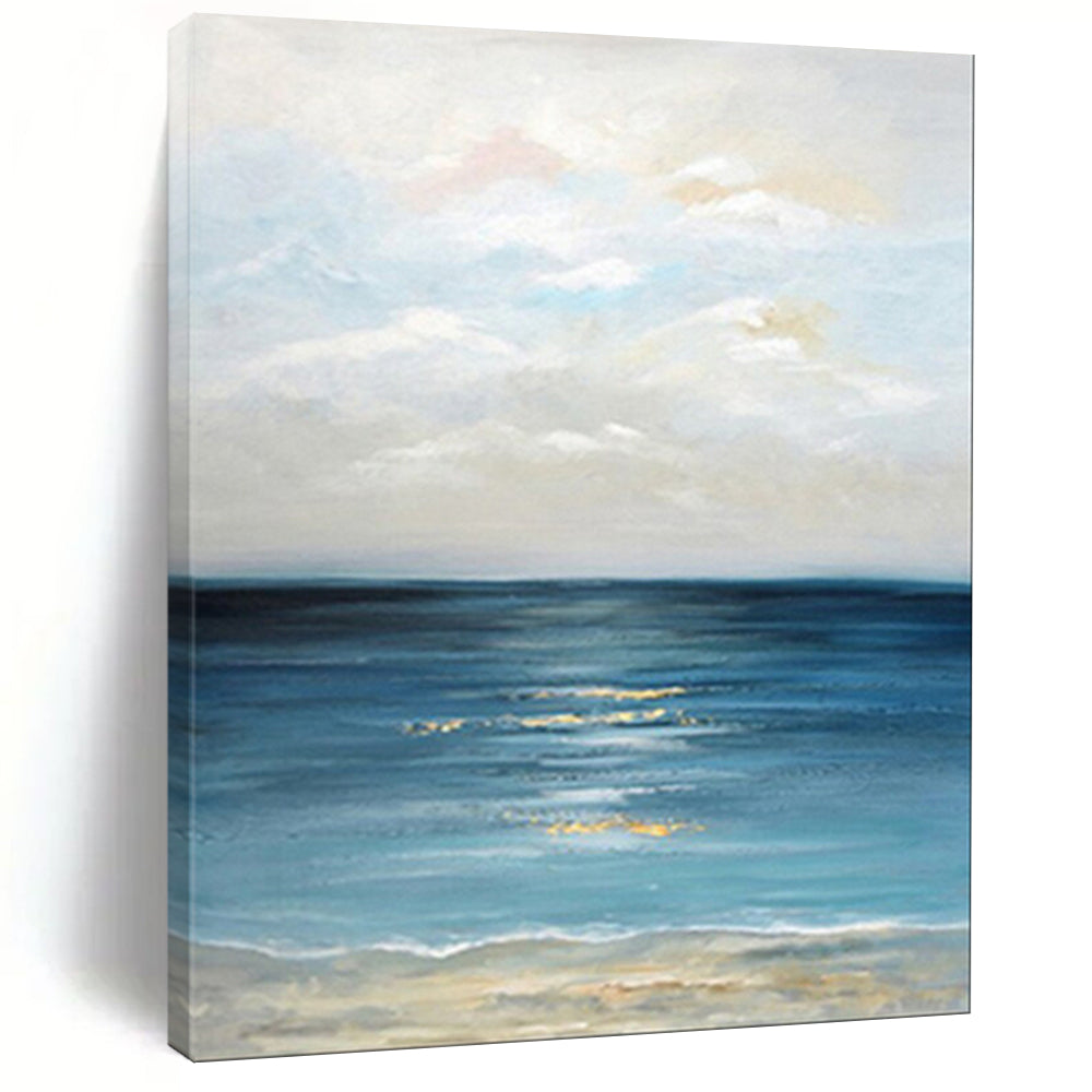 “Seascape with Golden Reflections” - Impressionist Painting On Canvas PT2020