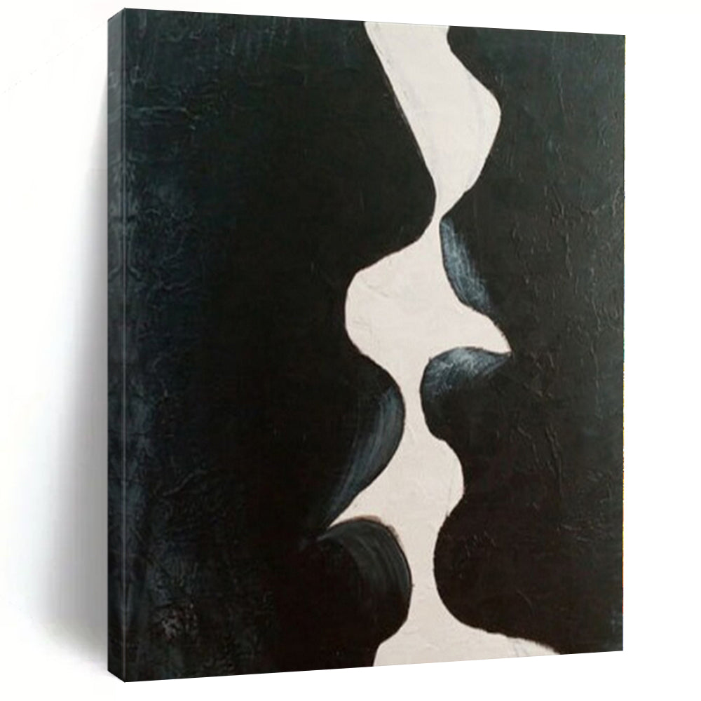 Black, White with Abstract Shapes "Shadow Kiss" Minimalist Painting On Canvas PS1199