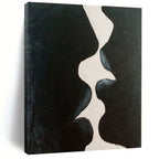 Black, White with Abstract Shapes "Shadow Kiss" Minimalist Painting On Canvas PS1199