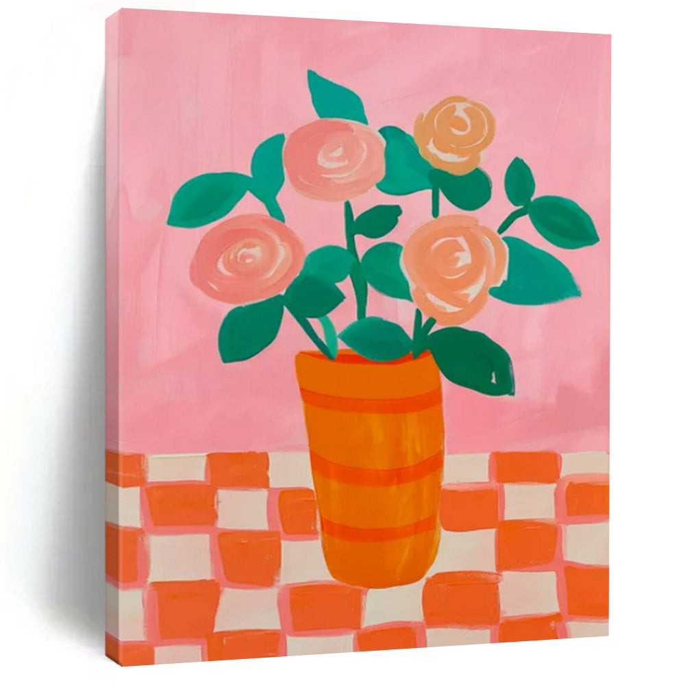 “Pink and Orange Floral Still - Life” - Pop Art - Inspired Painting On Canvas PT2258