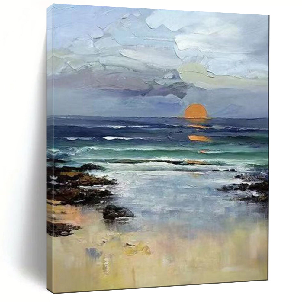 Seaside Sunset, Realist Impasto, Turner - Inspired, Painting On Canvas PT2115
