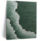 “Green and White Coastal Waves” - Seascape, Green - and - White Painting On Canvas PT1501