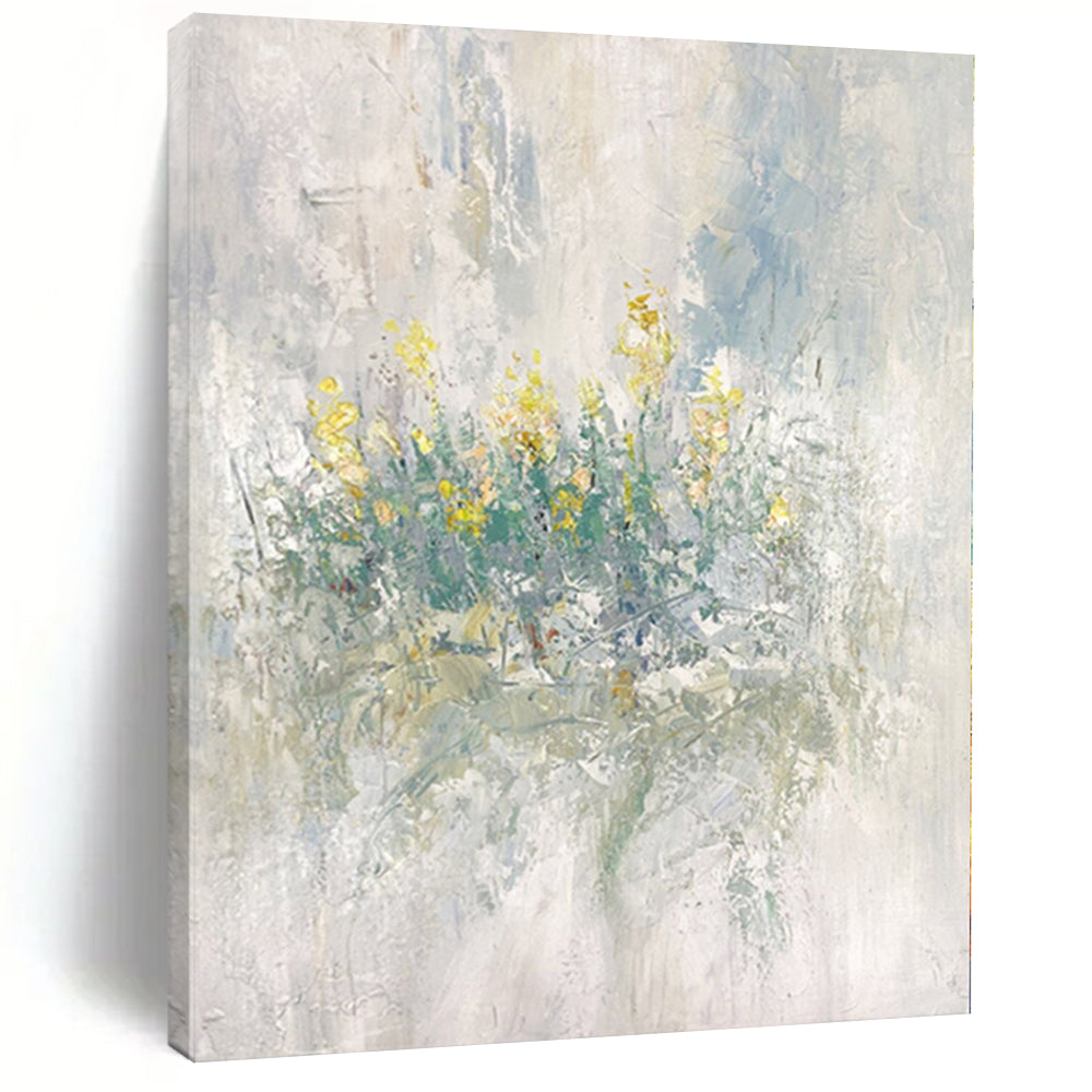 “Soft Yellow - Green Floral Abstract” - Impressionistic Floral Painting On Canvas PS0304