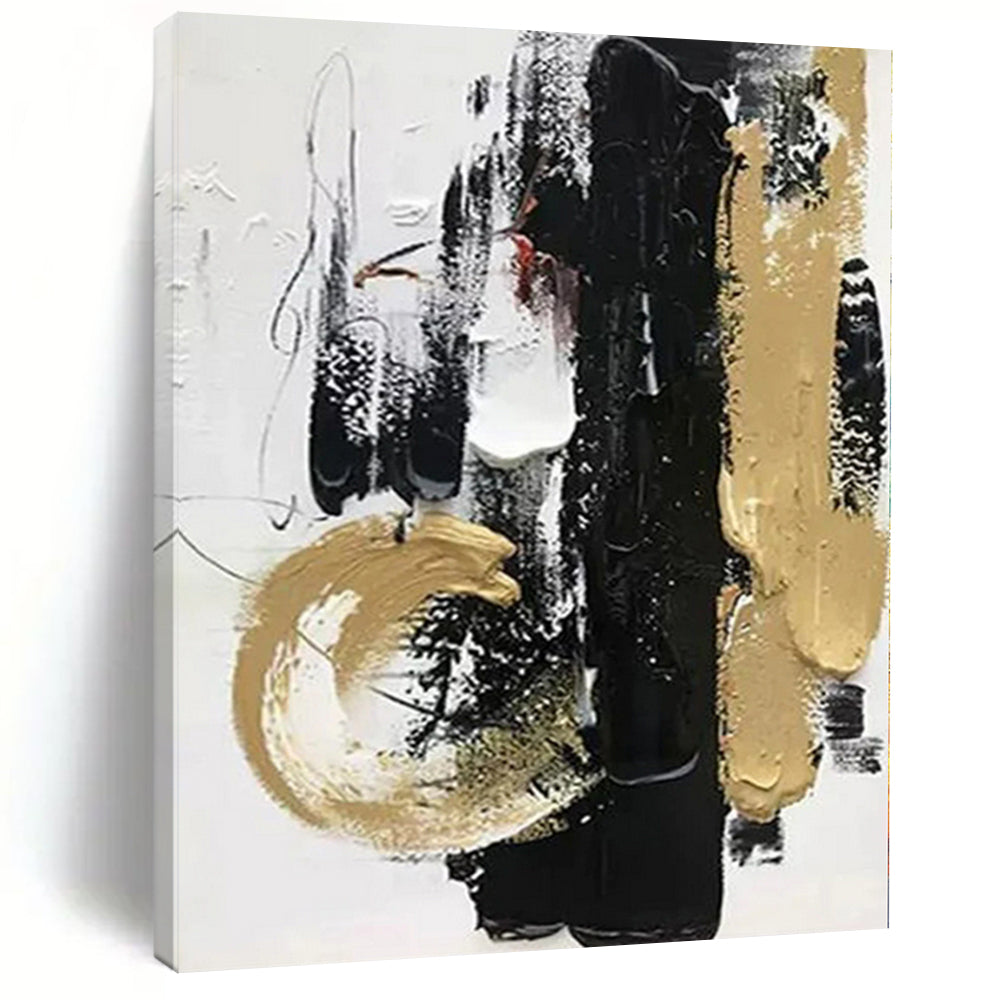 “Dynamic Black - Gold Abstract Brushstrokes” - Expressive Abstract Painting On Canvas PS0278