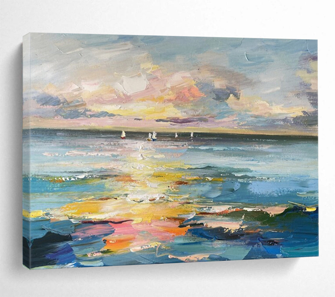 “Sunset Sailboat Seascape” - Impressionist Maritime - Painting On Canvas PT1738