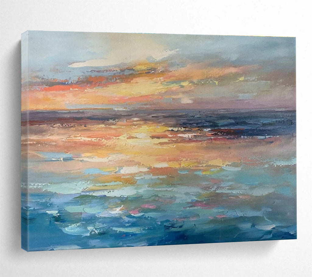 Muted Sunset Over Calm Sea Minimalist Seascape Painting On Canvas DKS119