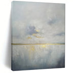 “Gray - Toned Abstract Sky and Water with Gold Accents” - Abstract Landscape Painting On Canvas PT1903