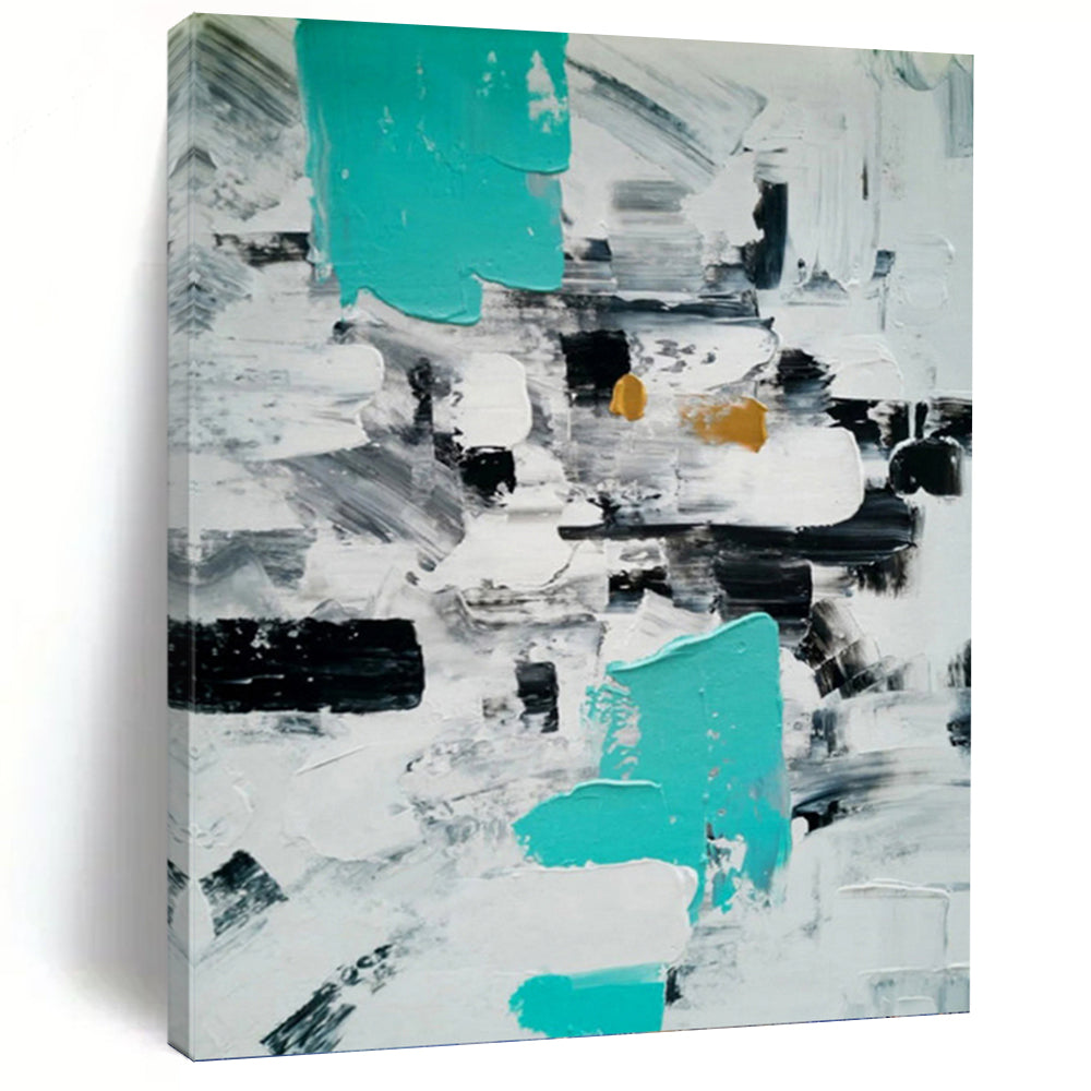 “Teal - Black Abstract” - Abstract Expressionist Painting On Canvas PT1347