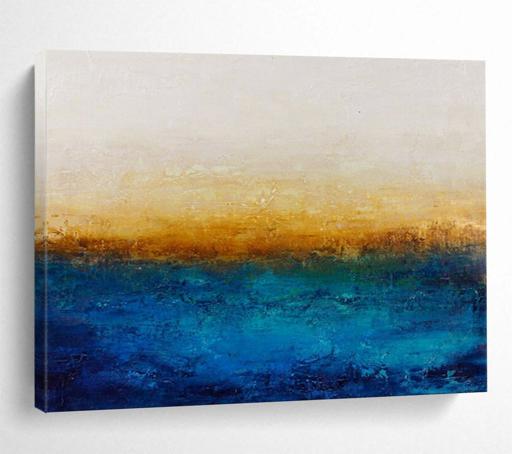 “Blue - Gold Horizon” - Abstract, Minimalist - Styled Painting On Canvas DKS007