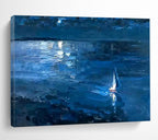 “Blue Night Sea with Sailboat” - Impressionist Seascape - Painting On Canvas PT1784