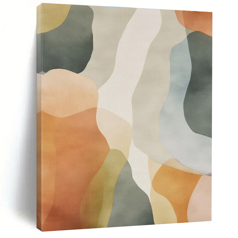 “Earth - Toned Wavy Abstraction” - Earth - Toned, Beige, Gray, Green Abstract Painting On Canvas PS0761
