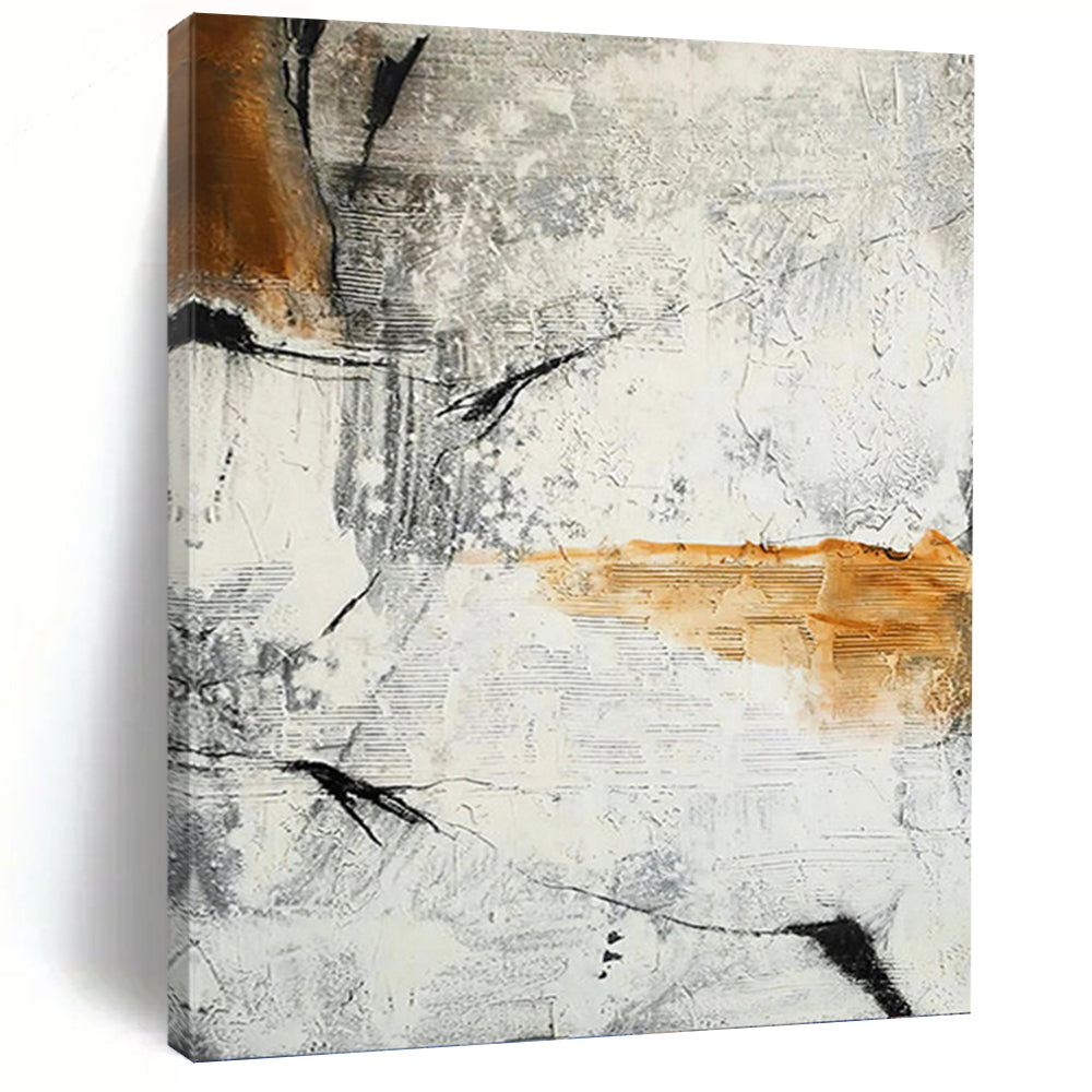 “Abstract in Gray, White & Orange” - Abstract - Inspired Contemporary Painting On Canvas PT1438