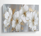 “White - Gold Floral Blooms” - Elegant Flowers “Gilded Garden” Painting On Canvas PT1653
