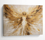 “Golden Angel with Outstretched Wings” - Impasto Figurative Painting On Canvas PT082