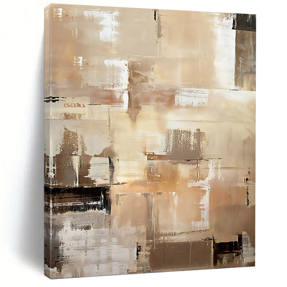 “Beige and Brown Abstract Cubist - inspired Painting” - Modern Abstract On Canvas PT0984