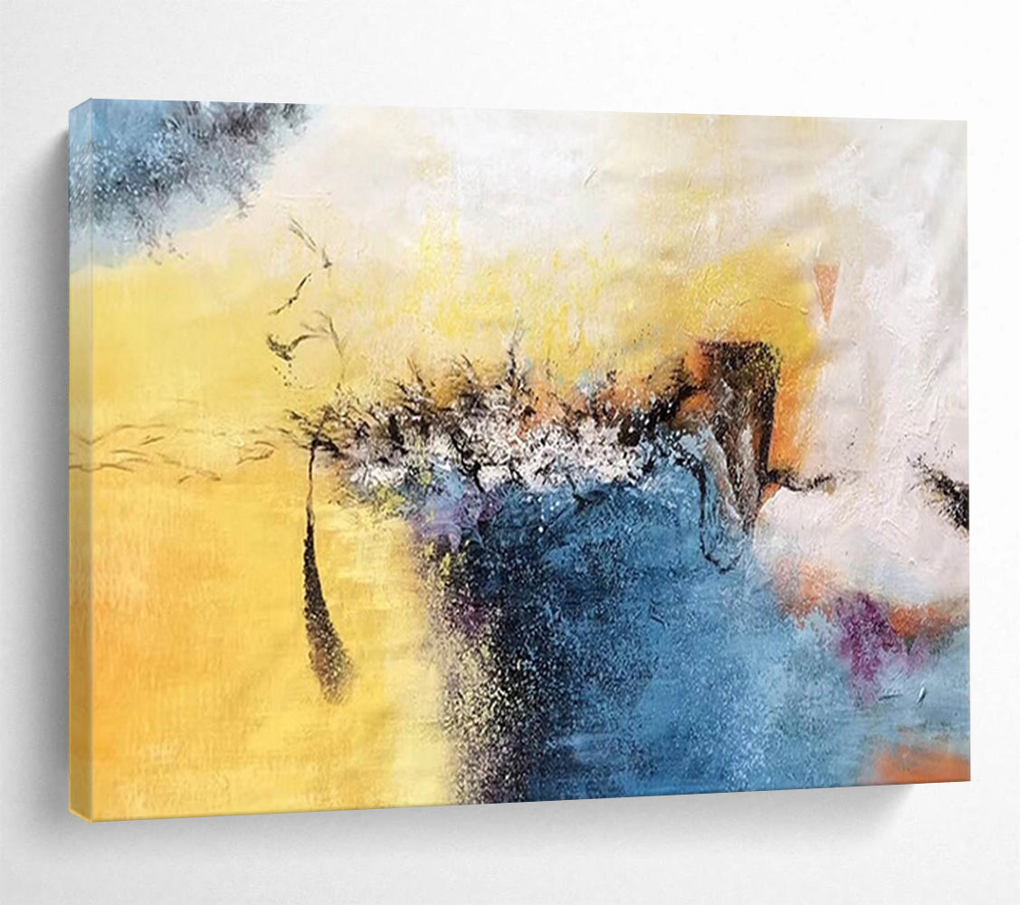 “Vibrant Yellow and Blue Abstract” - Energetic Abstract Painting On Canvas PT156