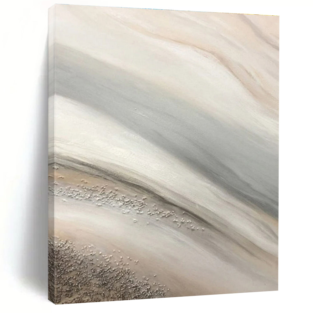 “Soft Silver - Beige Flow” - Silver, Beige, Gray Abstract Fluid Painting On Canvas PS0652